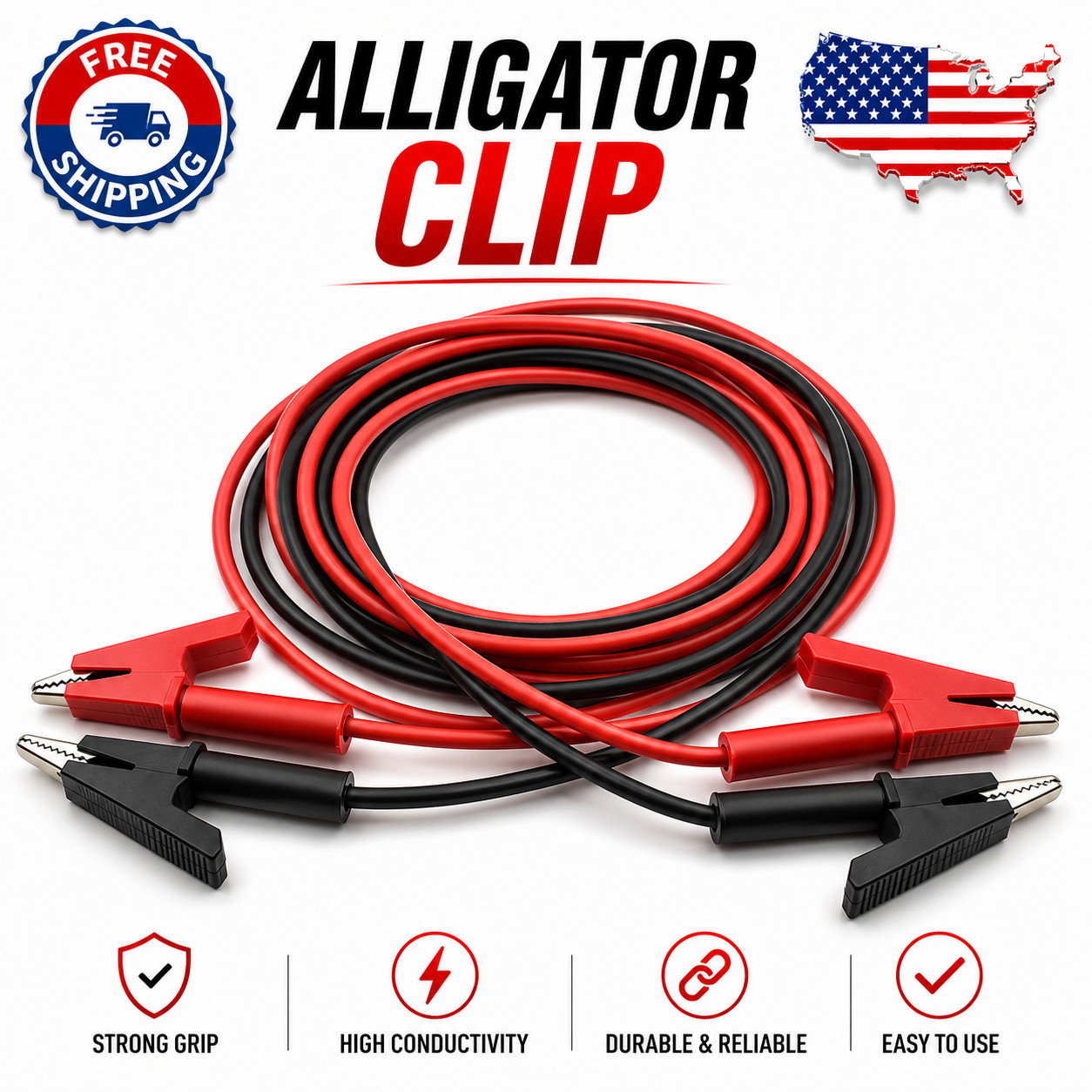 1 Pair Alligator Clips Electrical Multimeter Test Leads Jumper Wires 15A