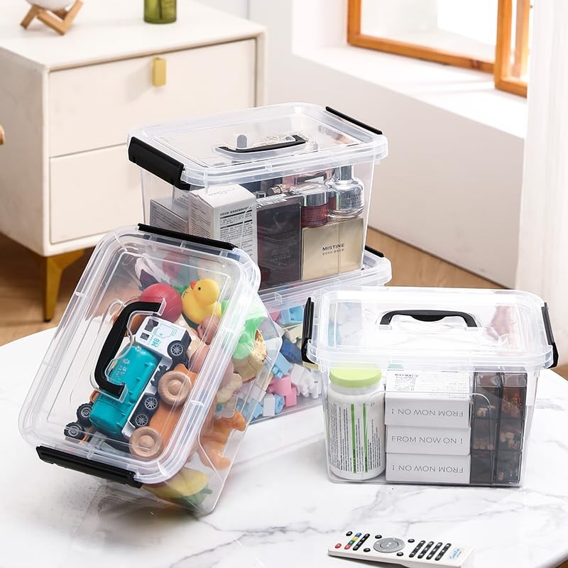 8-Pack Storage Latch Bins with Lids/Handle, 5 Quart Clear Plastic Latching Or...