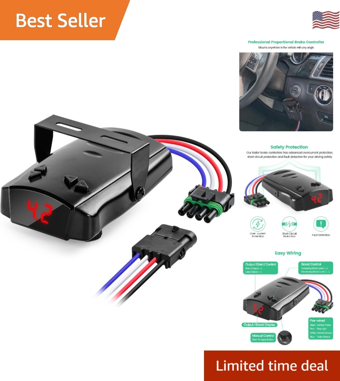Proportional Trailer Brake Controller, Digital Electric Brake Control for 1-4...