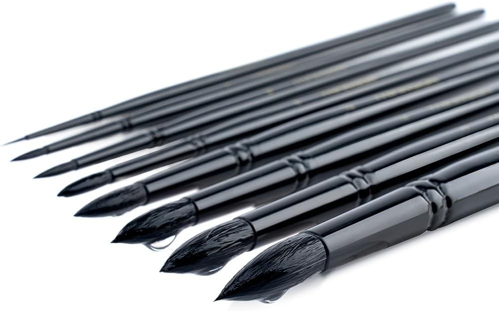 Luxury 8-Piece Round Brushes Set - Goat Hair for Watercolor and Acrylic Mastery