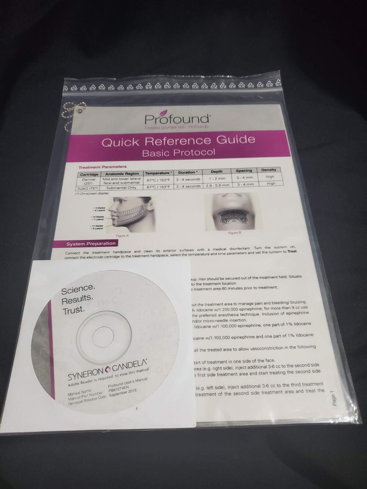 Syneron Candela Profound QUICK REFERENCE GUIDE & USER MANUAL SOFTWARE