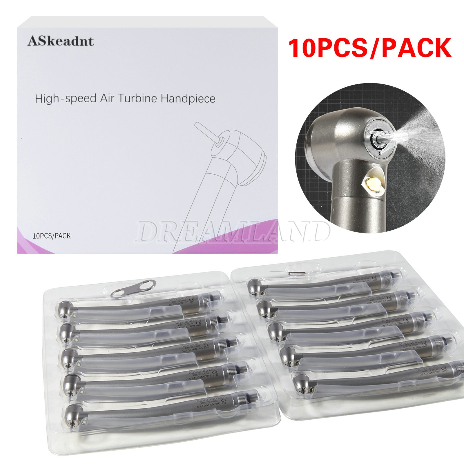 10 x US Ship Denshine 4 Hole Dental LED High Speed Handpiece E-generator Turbine