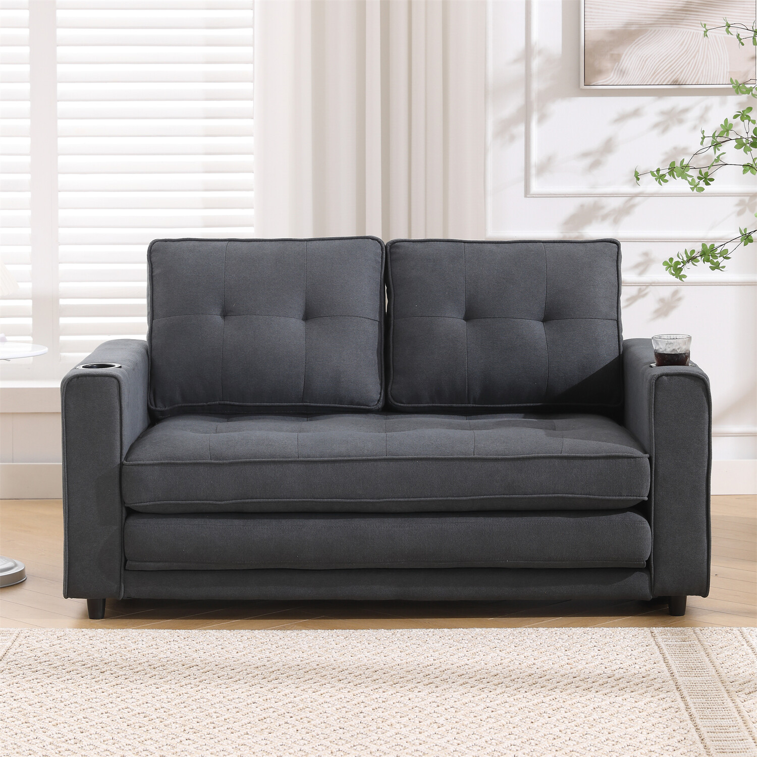 Convertible Sofa Bed Loveseat Futon Sofa Couch with Pull-Out Bed Dark Gray US