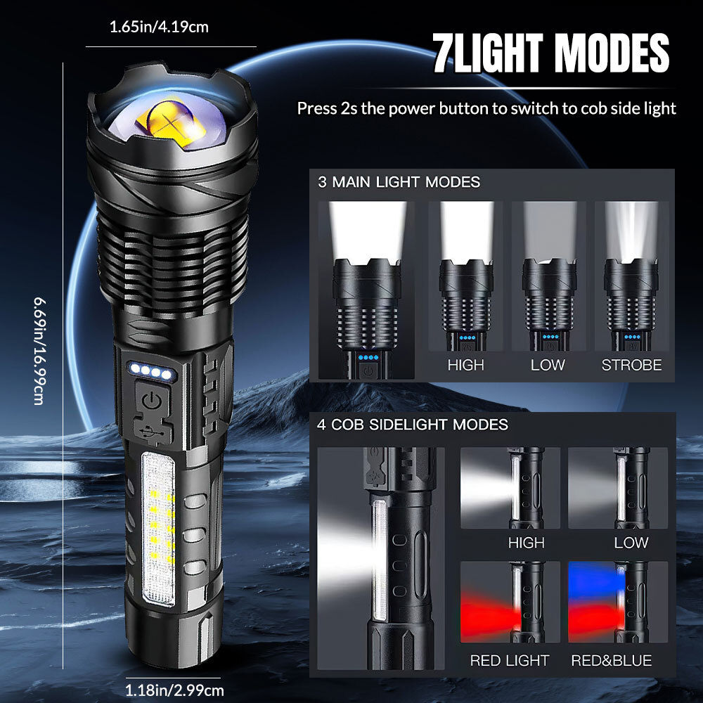 99000000 Lumens Super Bright LED Flashlight Tactical Rechargeable LED Work Light