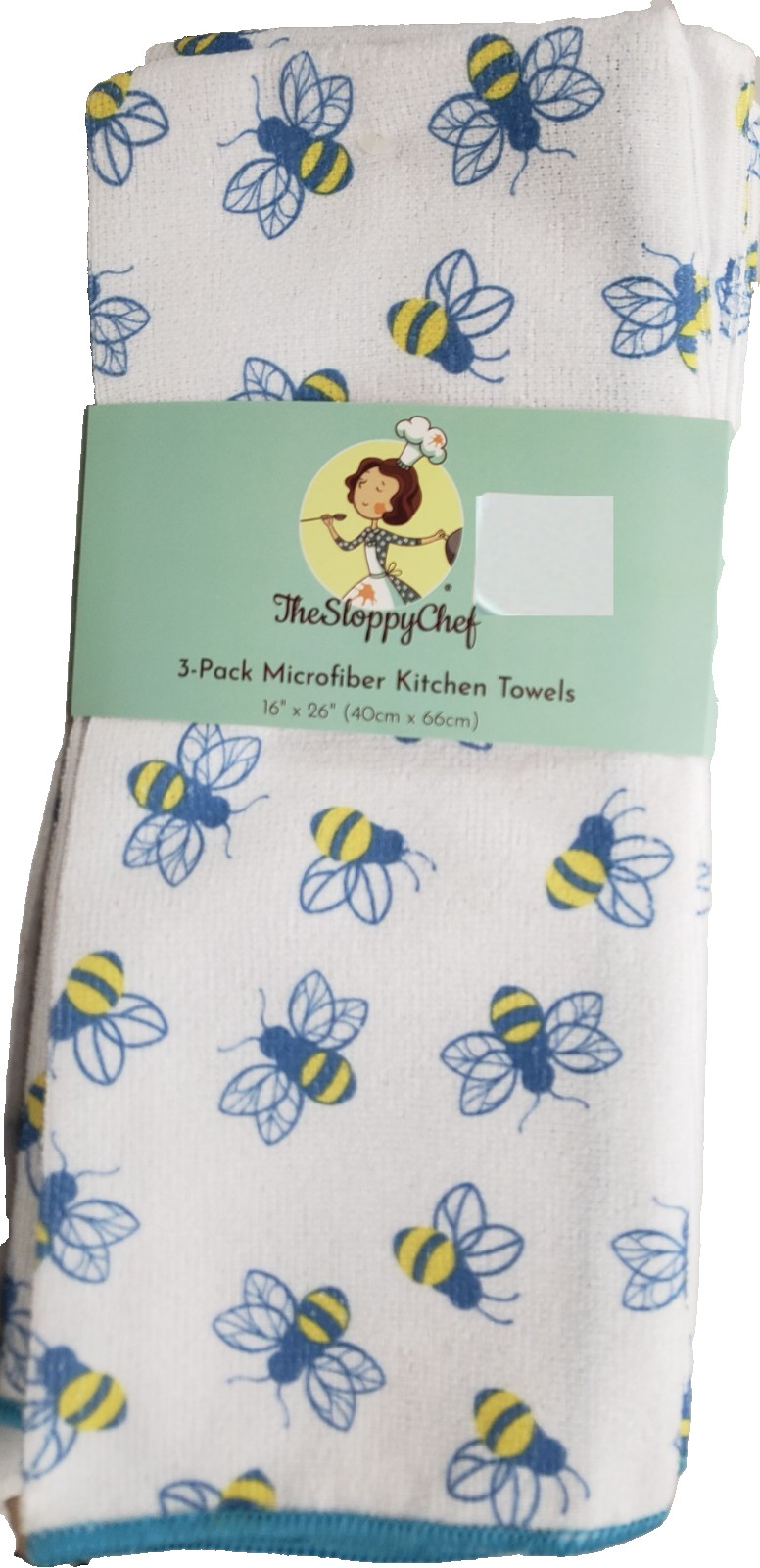 Set of 3 Same Jumbo Microfiber Kitchen Towels(16"x26") BLUE,WHITE,YELLOW BEES,SC