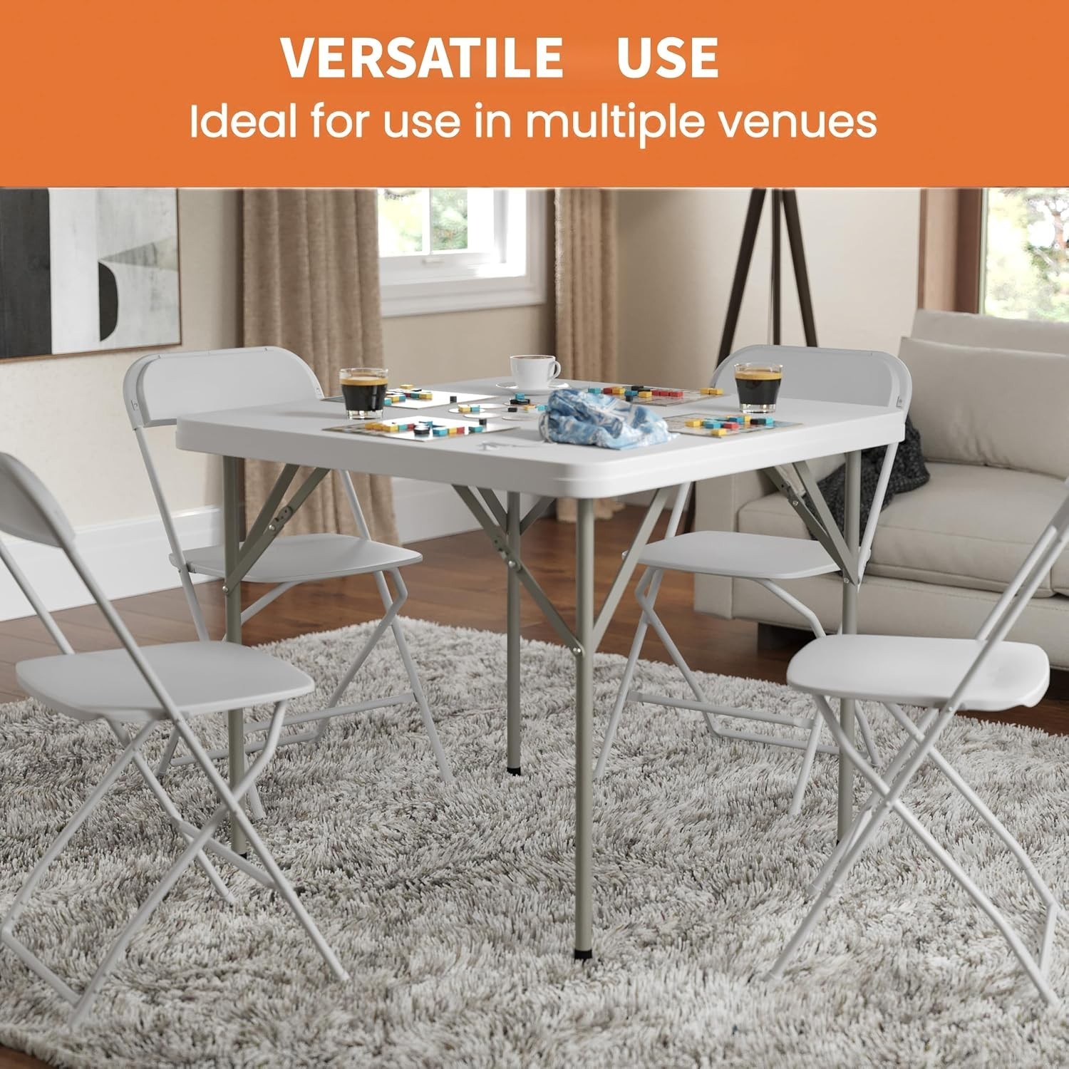 34" Square Folding Table Fold-in-Half Utility Dining Portable Table Heavy Duty
