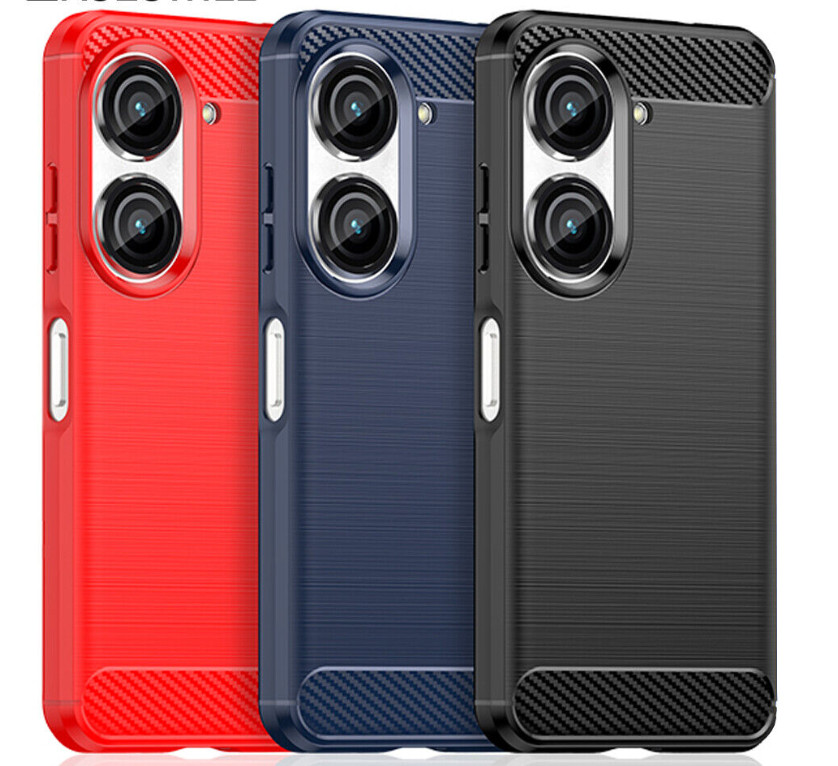 Case Slim Carbon Fiber Soft TPU Cover+Screen Protector For Asus Zenfone 10 10z 9