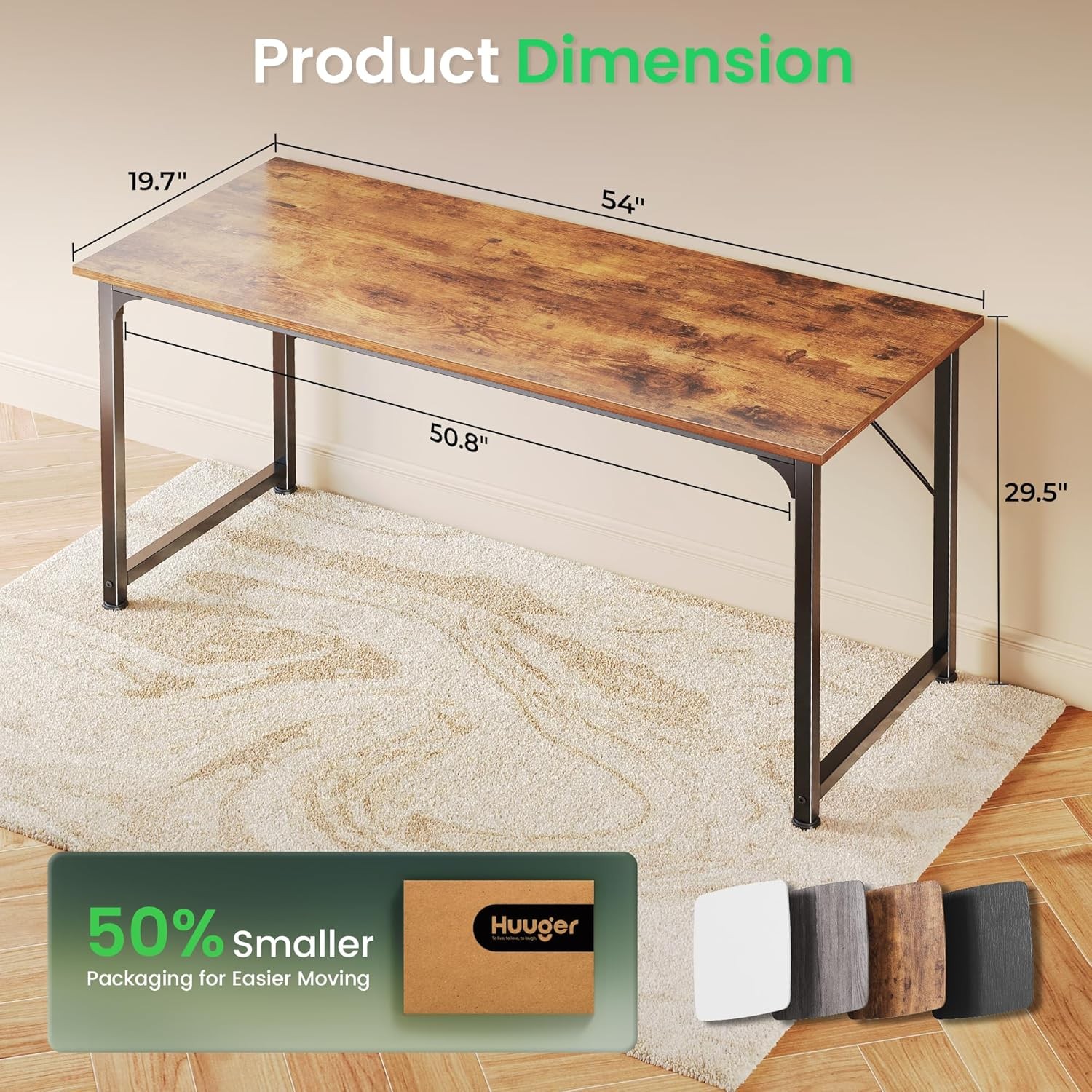 54” Computer Desk Home Office Study Table Rustic Brown Easy Assembly