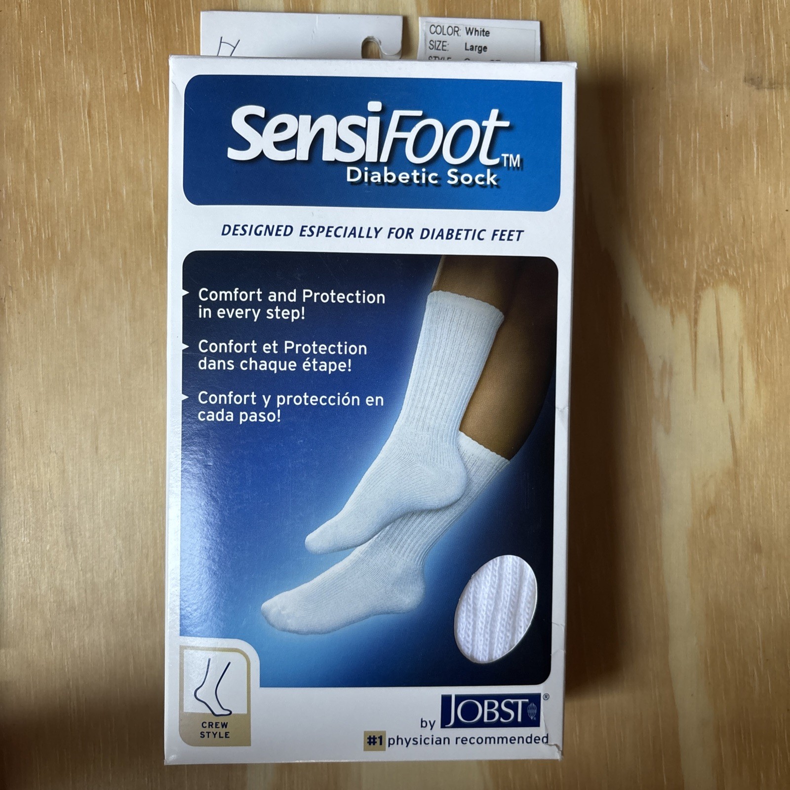 Jobst Sensifoot Diabetic Sock Large Crew CT White 110838-02 8-15mmHg New