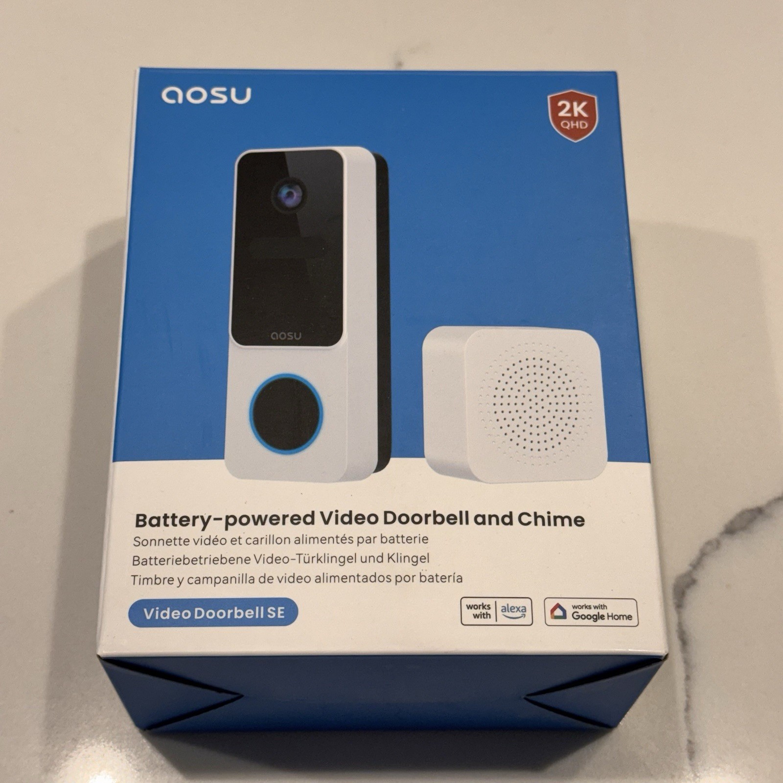 AOSU Video Doorbell SE + Chime V8E2CA11 Wireless Battery Powered White Open Box