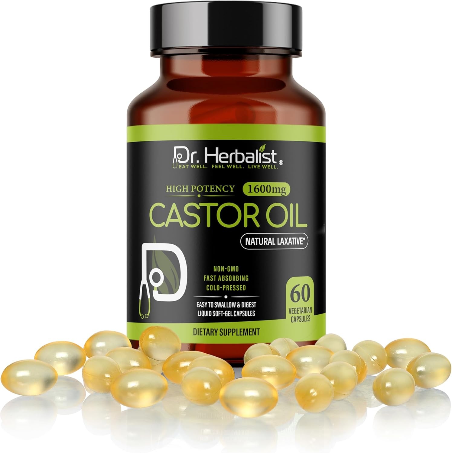 Castor Oil Capsules - 1600Mg per Serving, 60 Count - Non-Gmo, Fast-Absorbing, Ve
