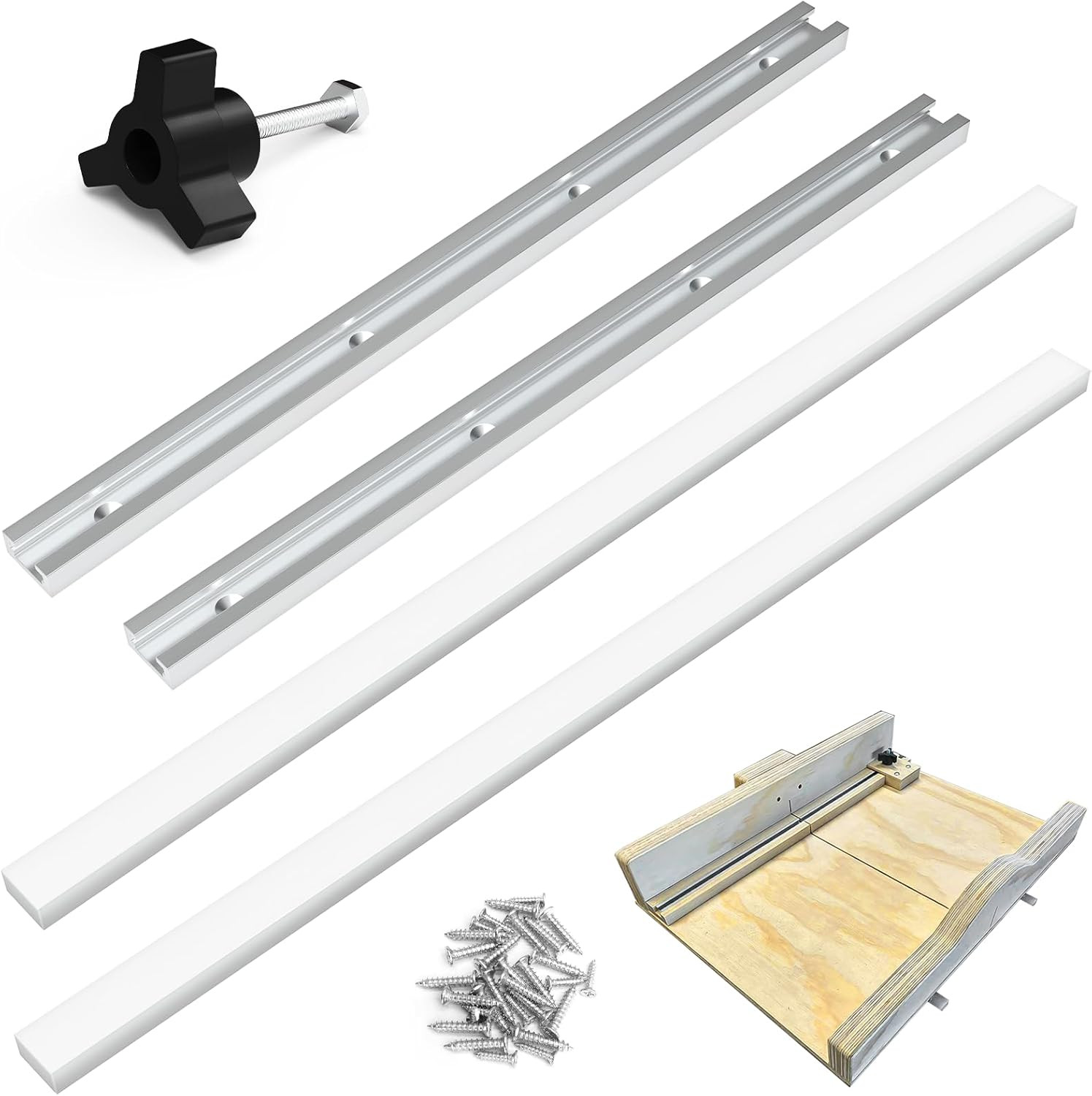 Table Saw Sled Kit DIY Crosscut Sled with 2 Aluminum T-Track, 2 UHMW