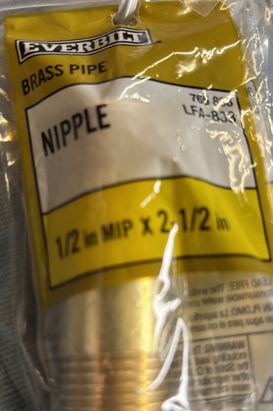 Everbilt 1/2 in. x 2-1/2 in. MIP Brass Pipe Adapter Nipple Fitting LFA-838