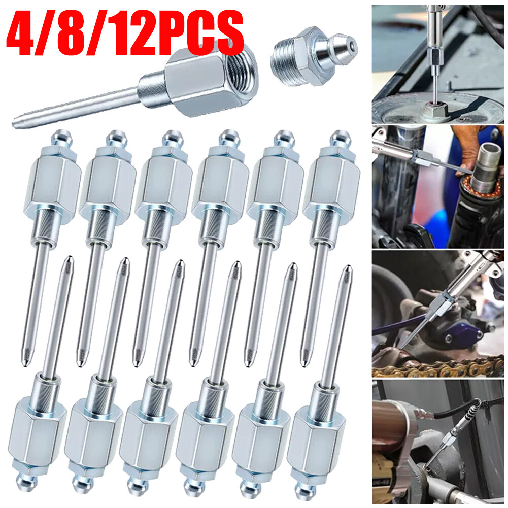 4/12PC Steel Grease Gun Injector Tip Needle 1/8" Attachment Coupler Fittings Kit
