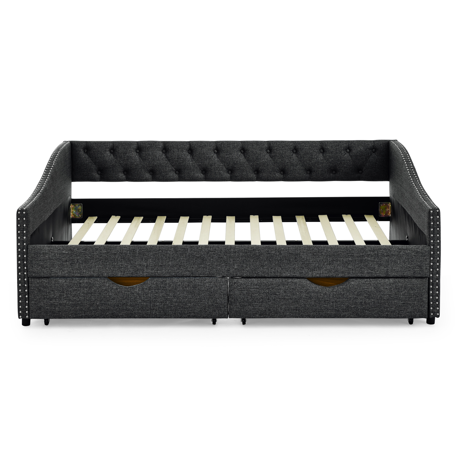 Full Size Daybed with Drawers Upholstered Tufted Sofa Bed, with Button on Back