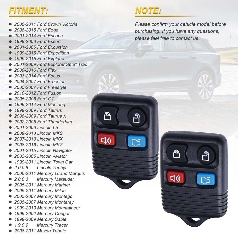 4 Button For Ford Replacement Alarm Remote Keyless Entry Control Key FOB Clicker