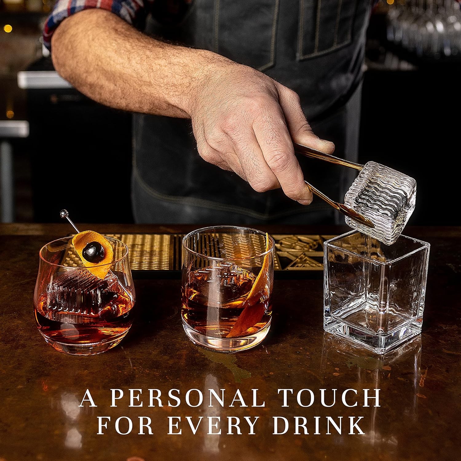 Clear Ice Cube Maker Design Tray - Craft Modern Molds for Bourbon & Brass