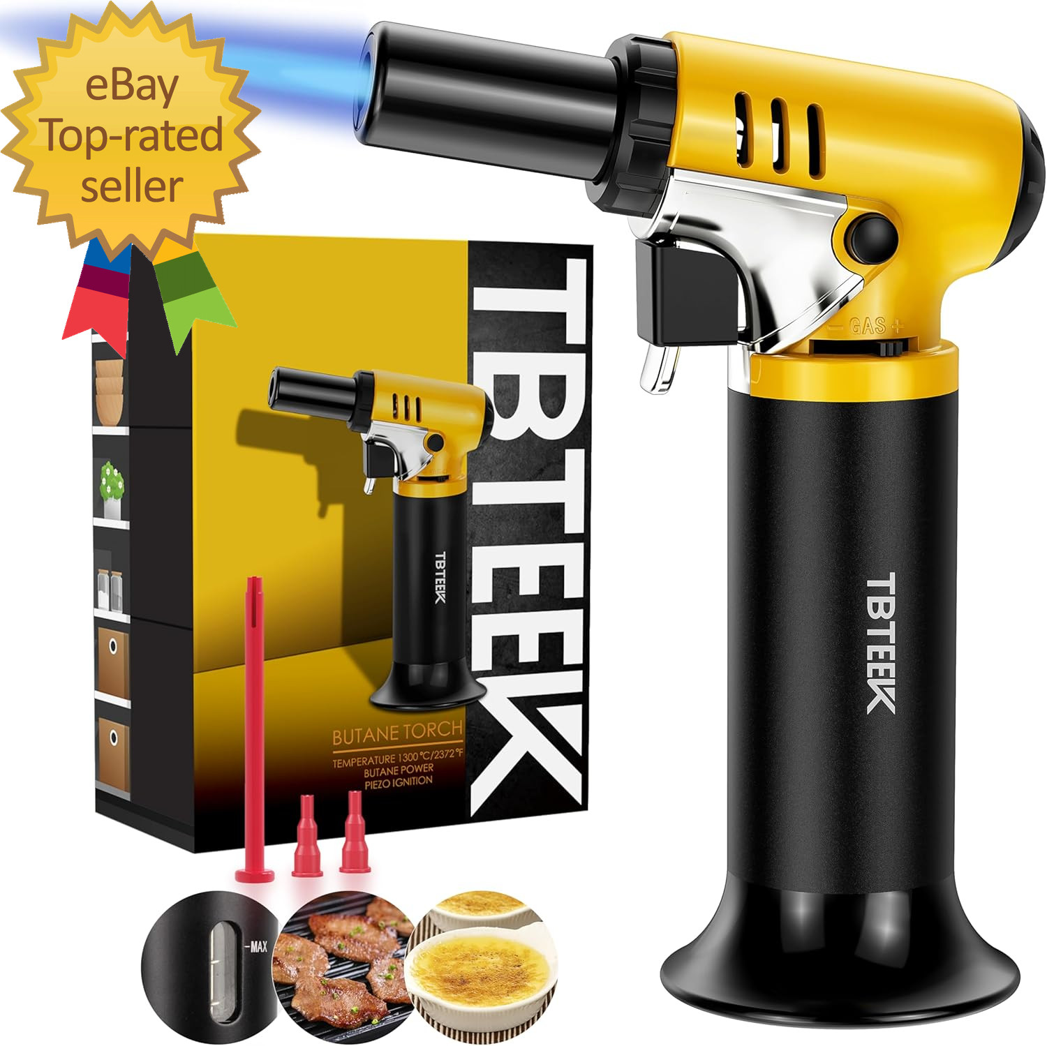 Butane Torch with Fuel Gauge T907, One-Hand Operation Kitchen Torch Lighter with