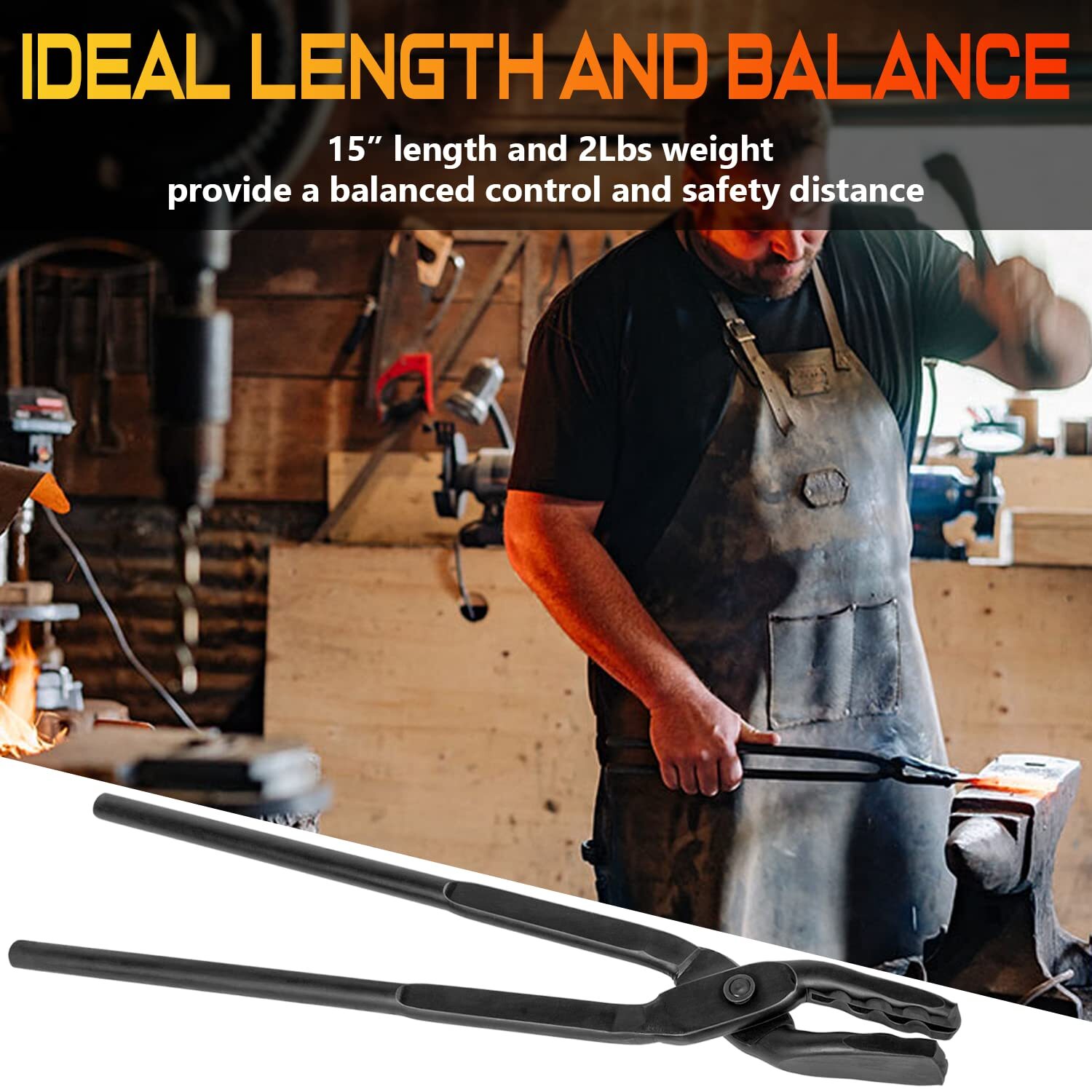 Blacksmith Tongs 15" Wolf Jaw Tongs For Knief Making Steel Tongs