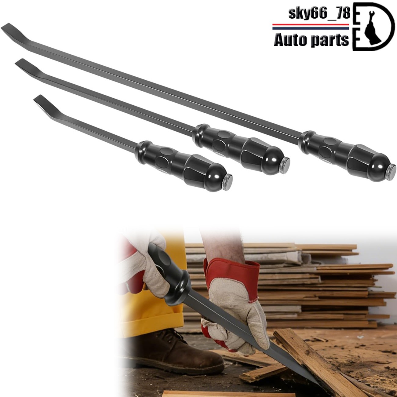 3-Piece LSQ42103 Angled Tip Pry Bar Kit Steel with Striking Cap 12", 17" and 25"