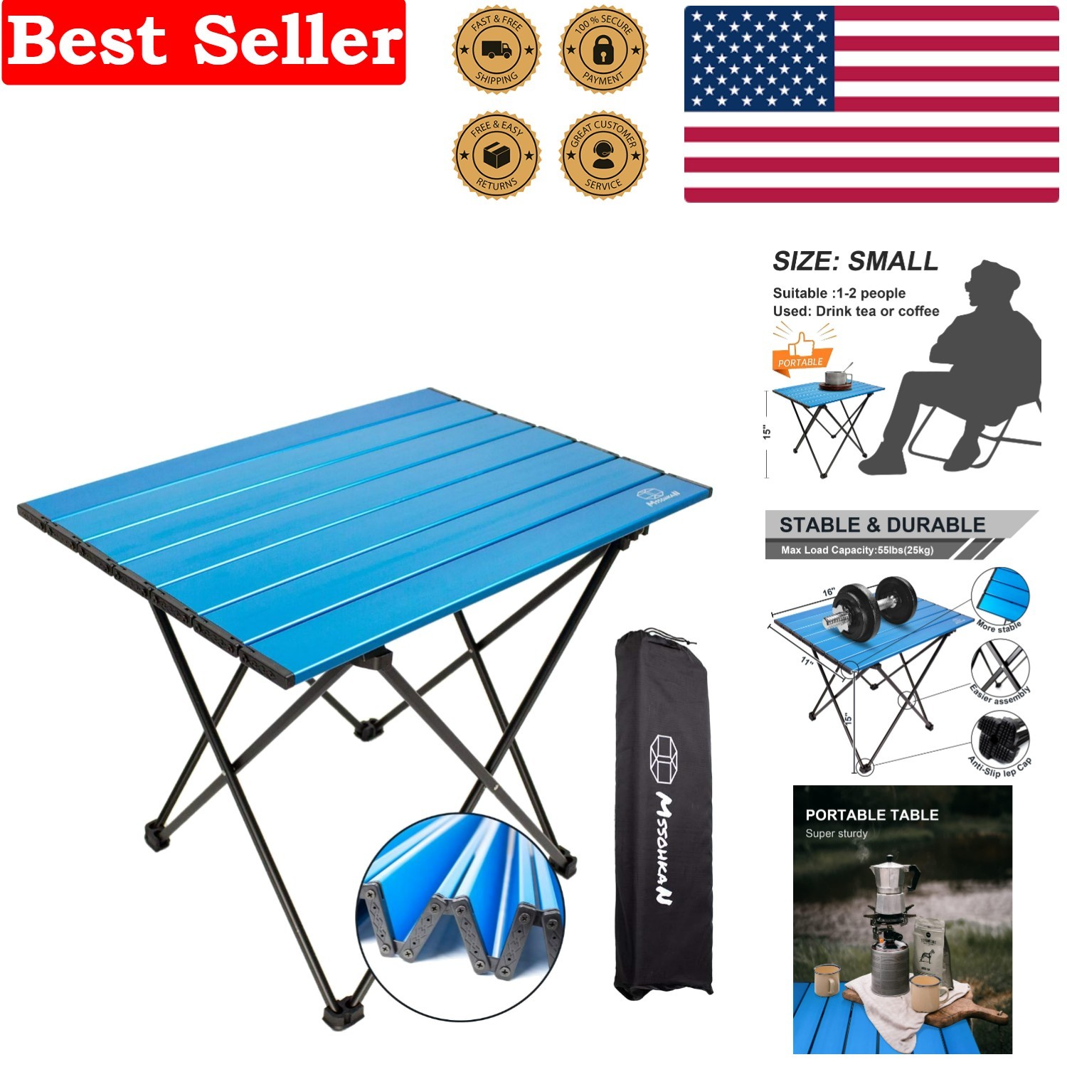 Lightweight Folding Camping Table - Durable Aluminum for Outdoor Fun, 16''x11''