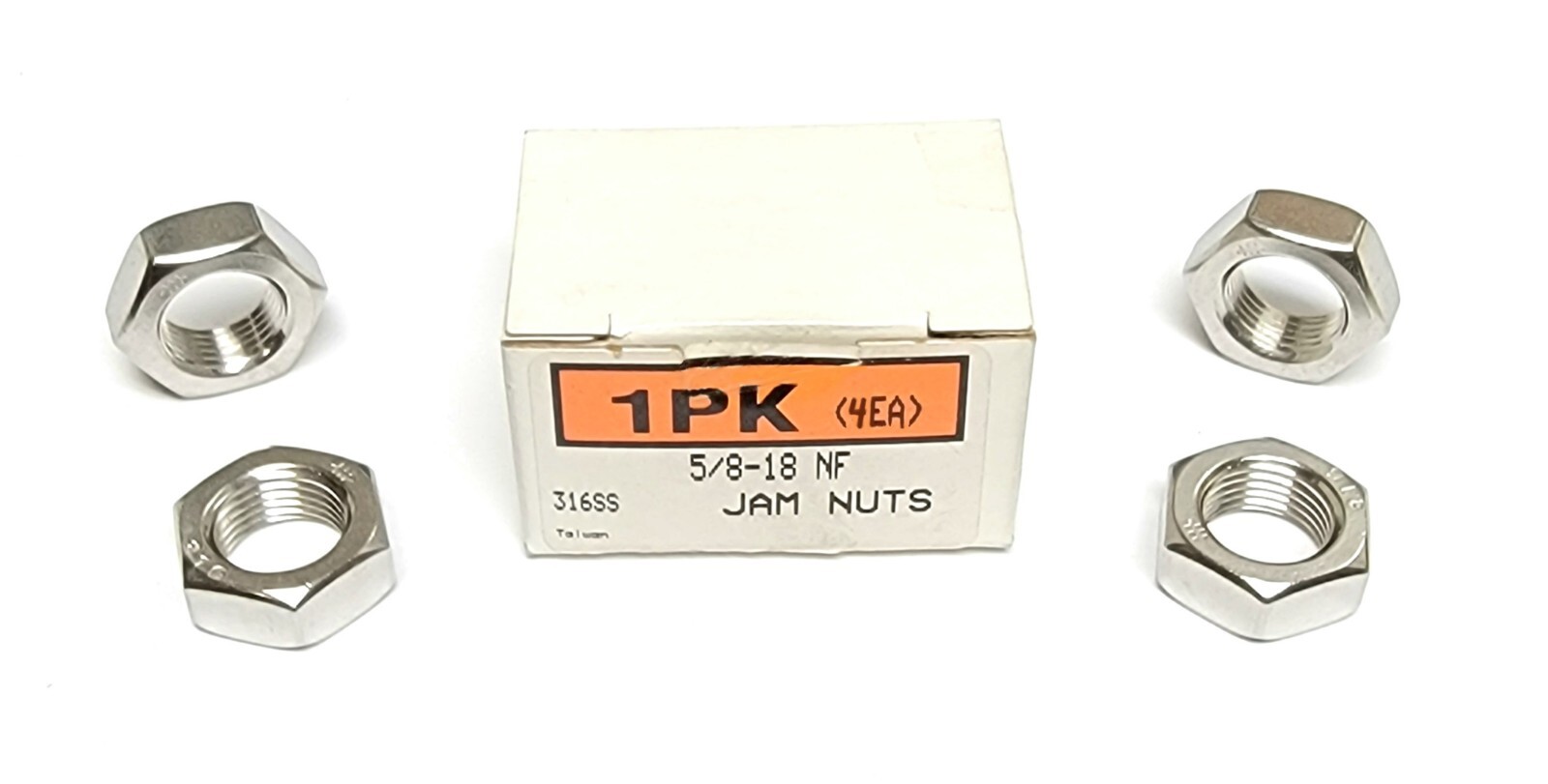 (4) 5/8-18 Hex Jam Nuts, Thin / Half Nuts, 316 Stainless Steel, 5/8x18, Box of 4