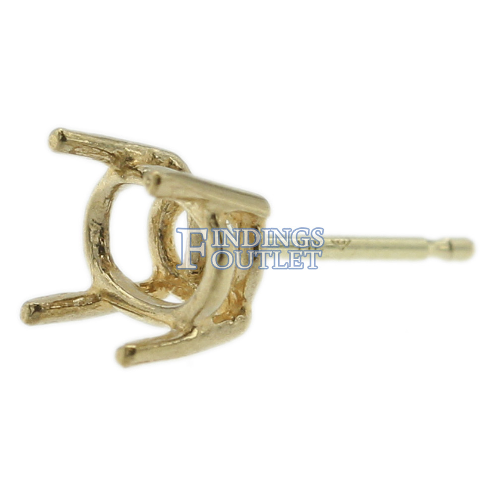 14k Yellow Gold Oval Stud Earring Mounting Setting Push Back Post 4 Prong
