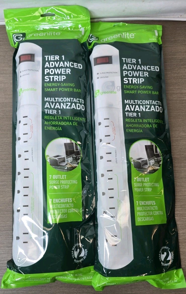 2 New Greenlite Tier 1 Advanced Power Strip Energy Saving Smart Power Bar
