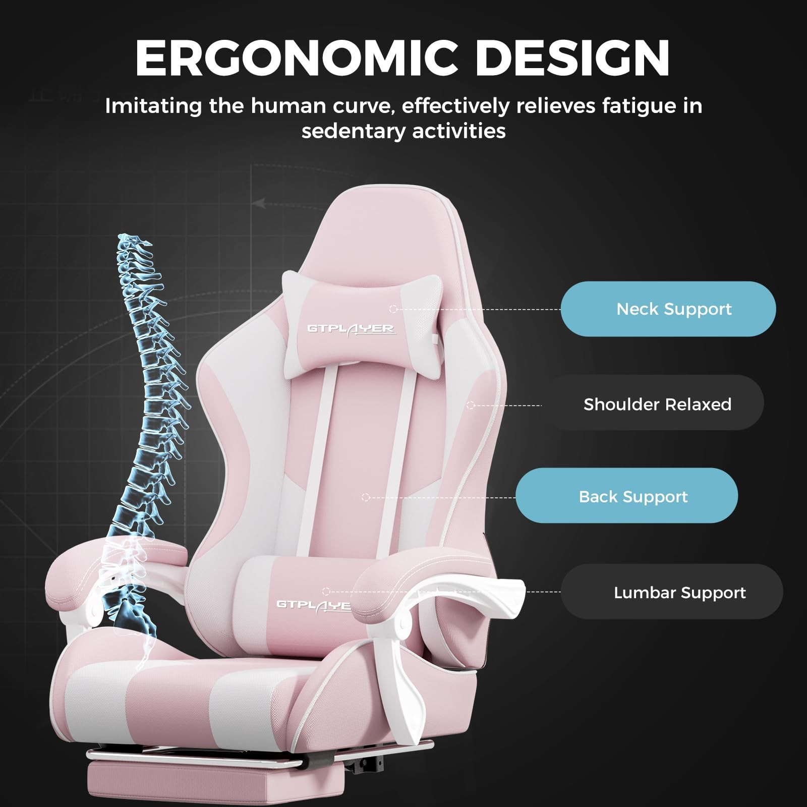 GTPLAYER Gaming Chair 20.05 inches x 20.08 x 49.21 inches, Fabric Pink