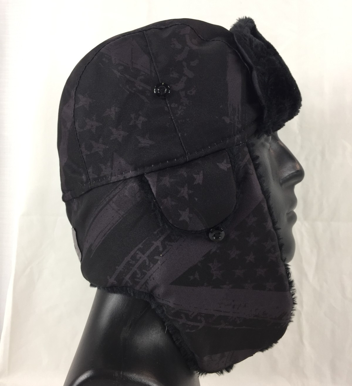 Salt Armour SA Trapper Hat Fur Lined Black Blackout American Flag One Size
