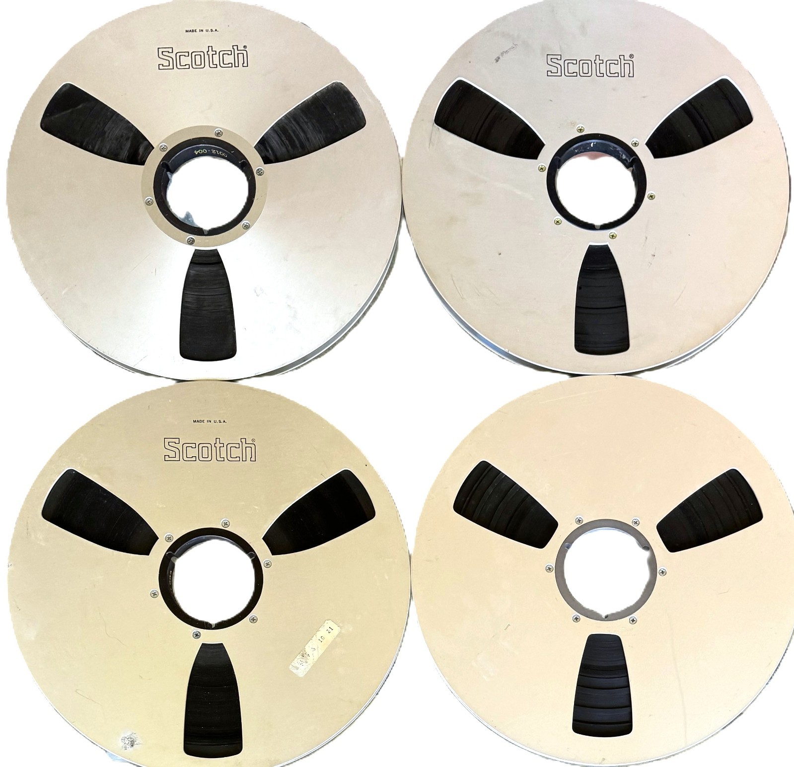 Lot of 4 Scotch 14" Aluminum Reel to Reel Tape Reels w/ Tape