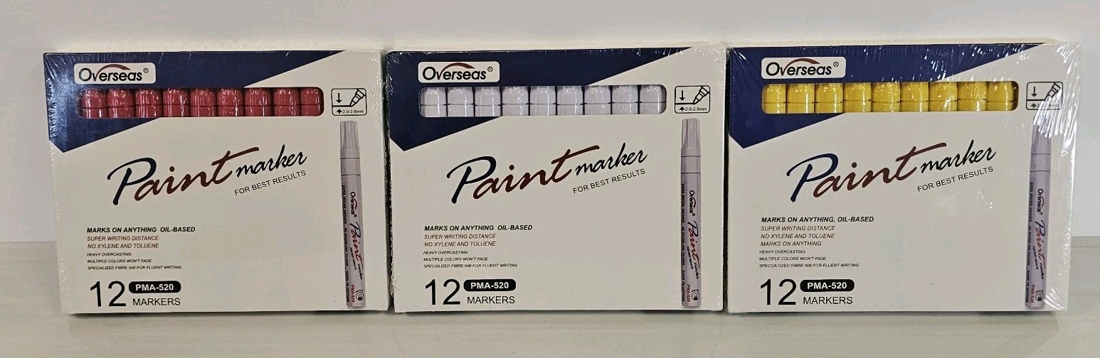 Brand New Overseas Paint Marker PMA-520 36pc Lot Oil Based Pens Red White Yellow