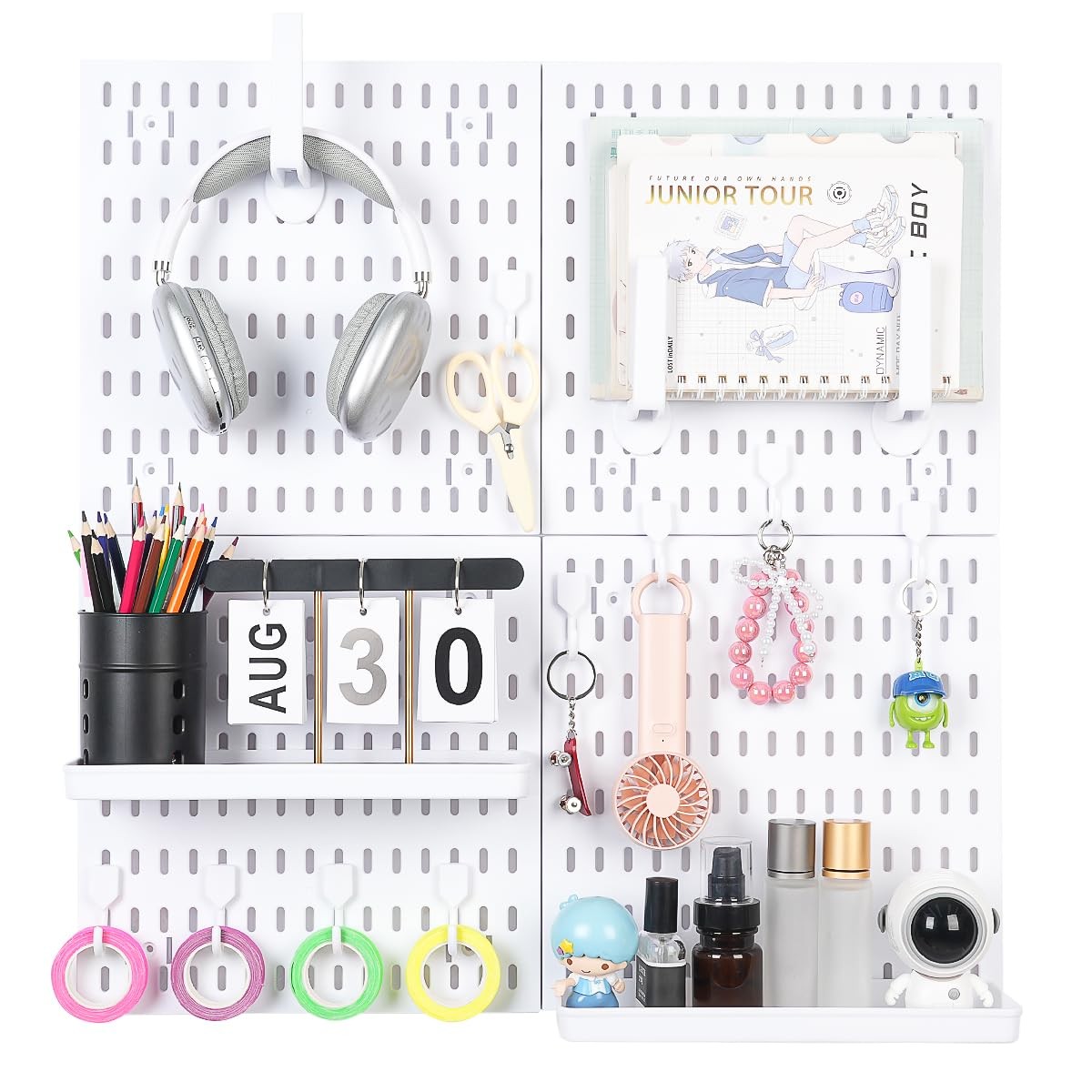Best White Pegboard Wall Organizer Kit, Craft Room, 4 Panels Hooks & Shelves Peg
