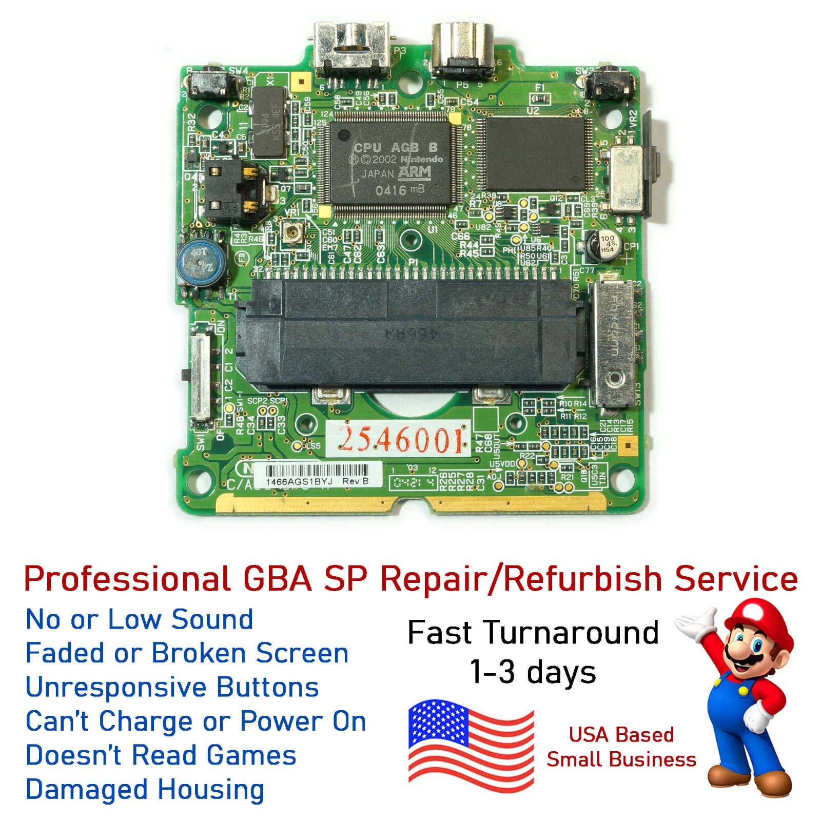 Nintendo Gameboy Advance GBA SP Mail In Repair Service - Trouble Reading Games