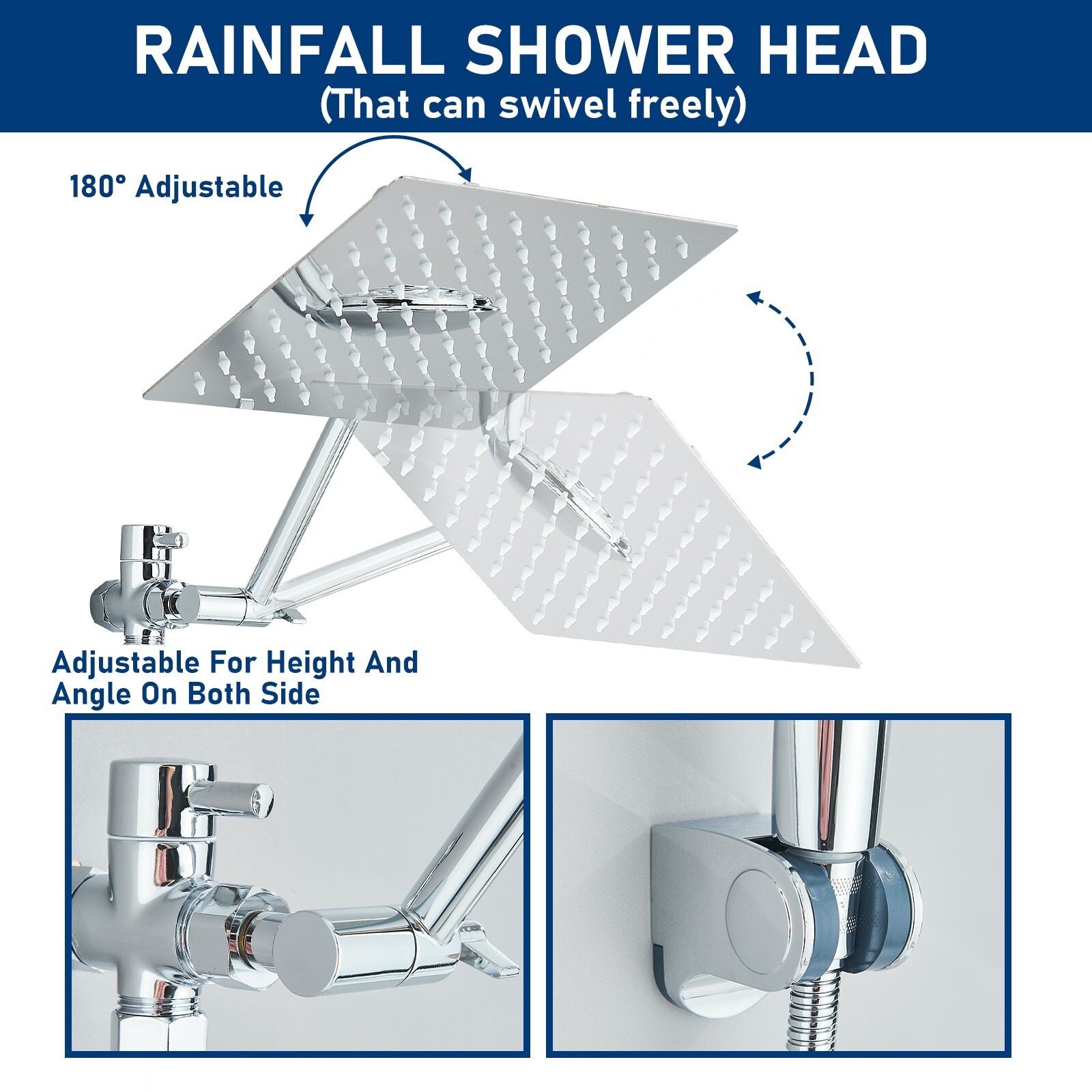 Chrome 12'' High Pressure Rainfall Dual Shower Head Combo with 3 Modes Handheld