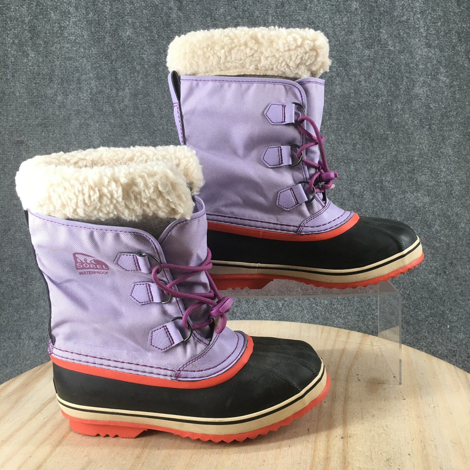 Sorel Waterproof Snow Boots Youth 6 Yoot Pac Purple Faux Fur NO INSOLES