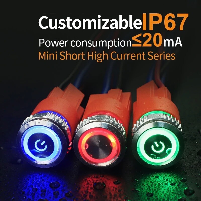 16mm High Current 16A High-Power Metal Push Button Switch 12V 24V 220V LED Light