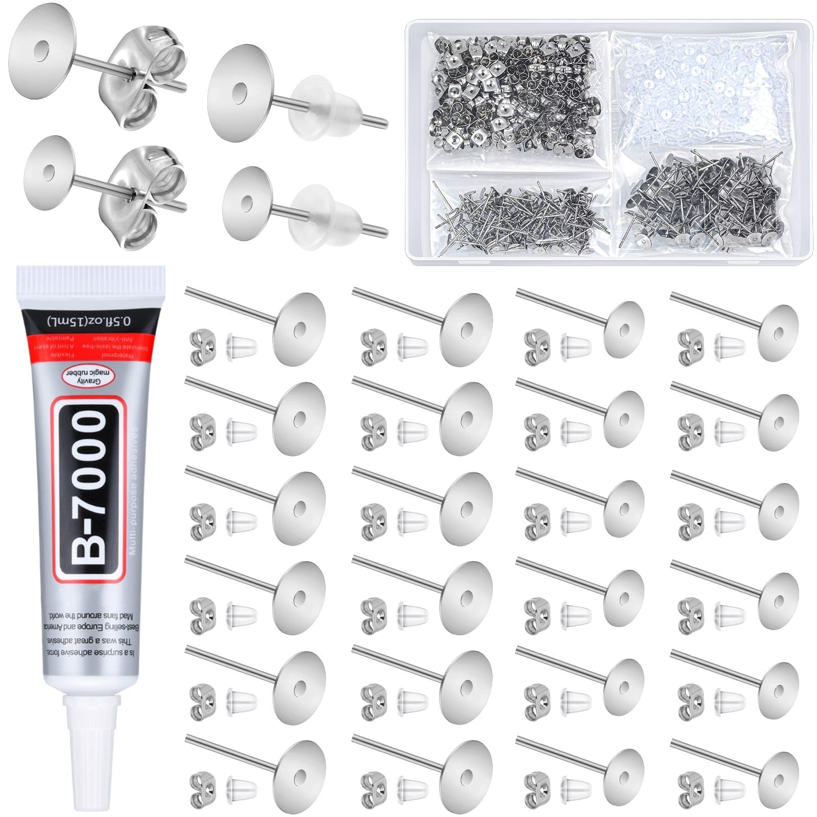 Multipurpose Adhesive Jewelry Glue with 1002Pcs Stainless Steel Earring Posts...