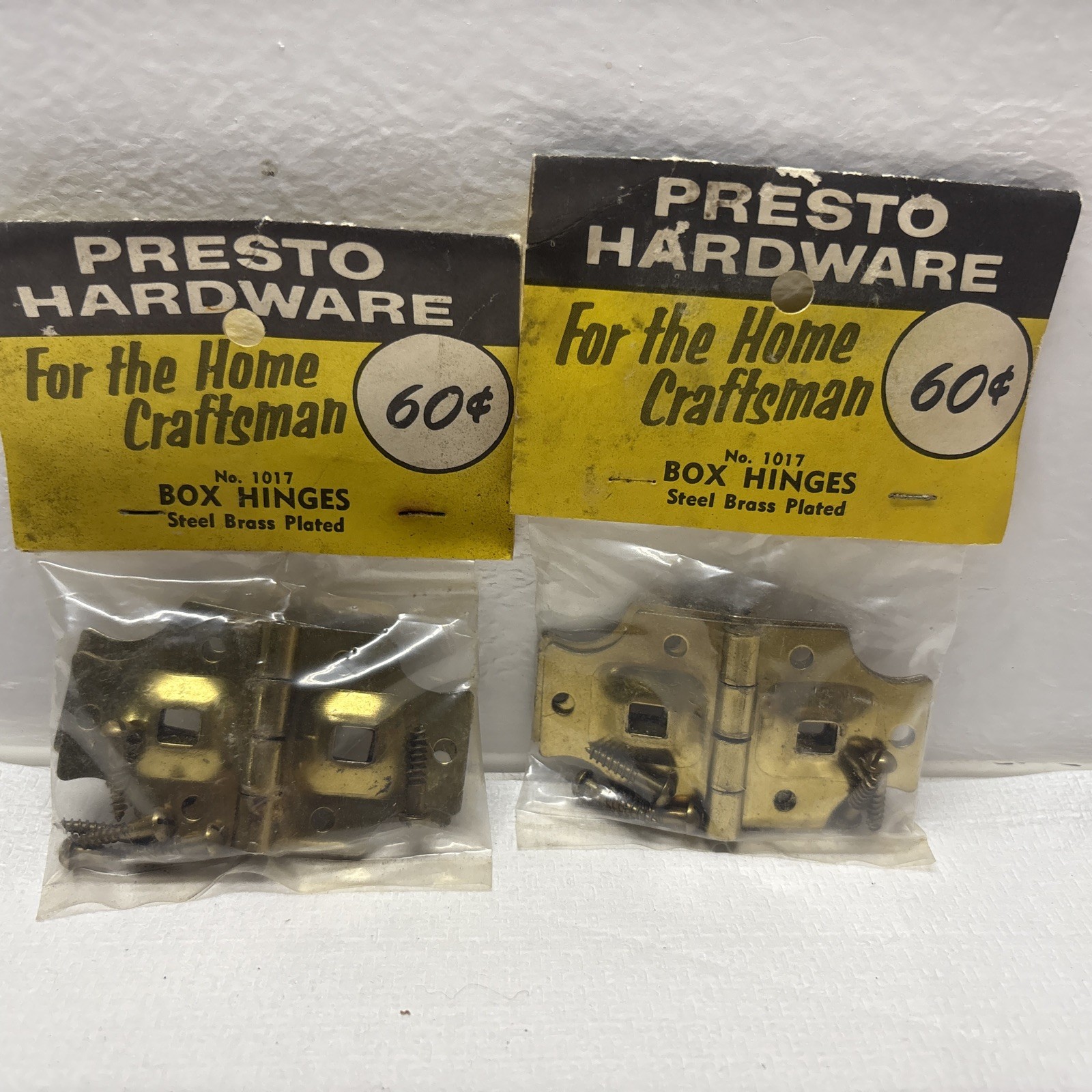 Vintage Presto Hardware Box Hinges #1017 Steel Brass Played 2 Pairs