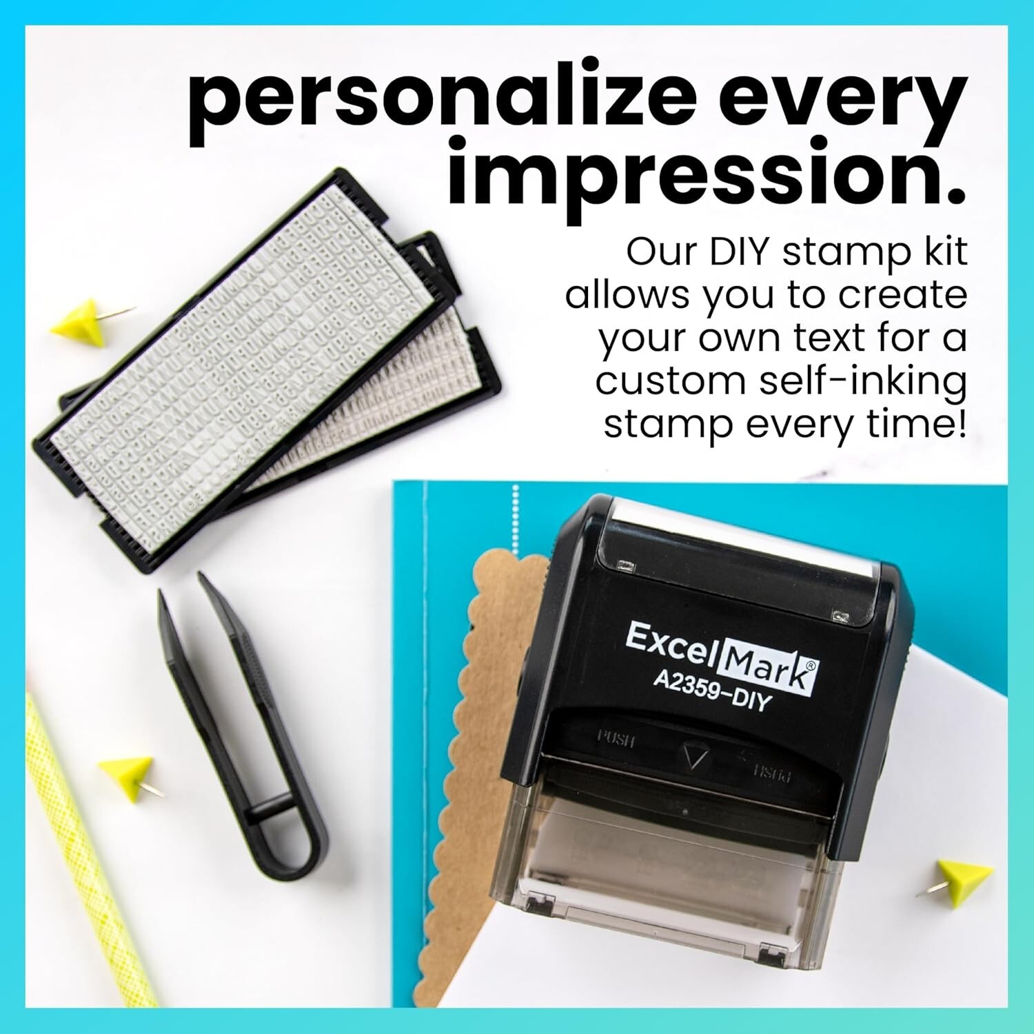 Complete DIY Custom Self-Inking Rubber Stamp Kit with Extra Letters & Tweezers