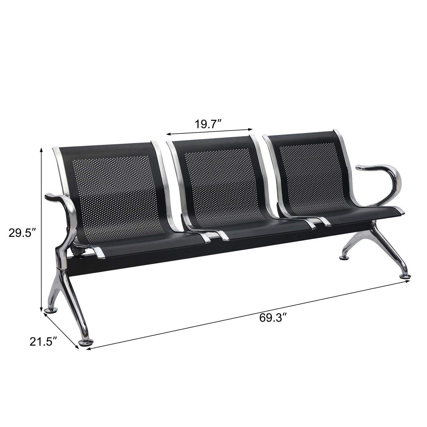 2PC 3-Seat Airport Reception Waiting Room Chairs Office Salon Barber Bench Black