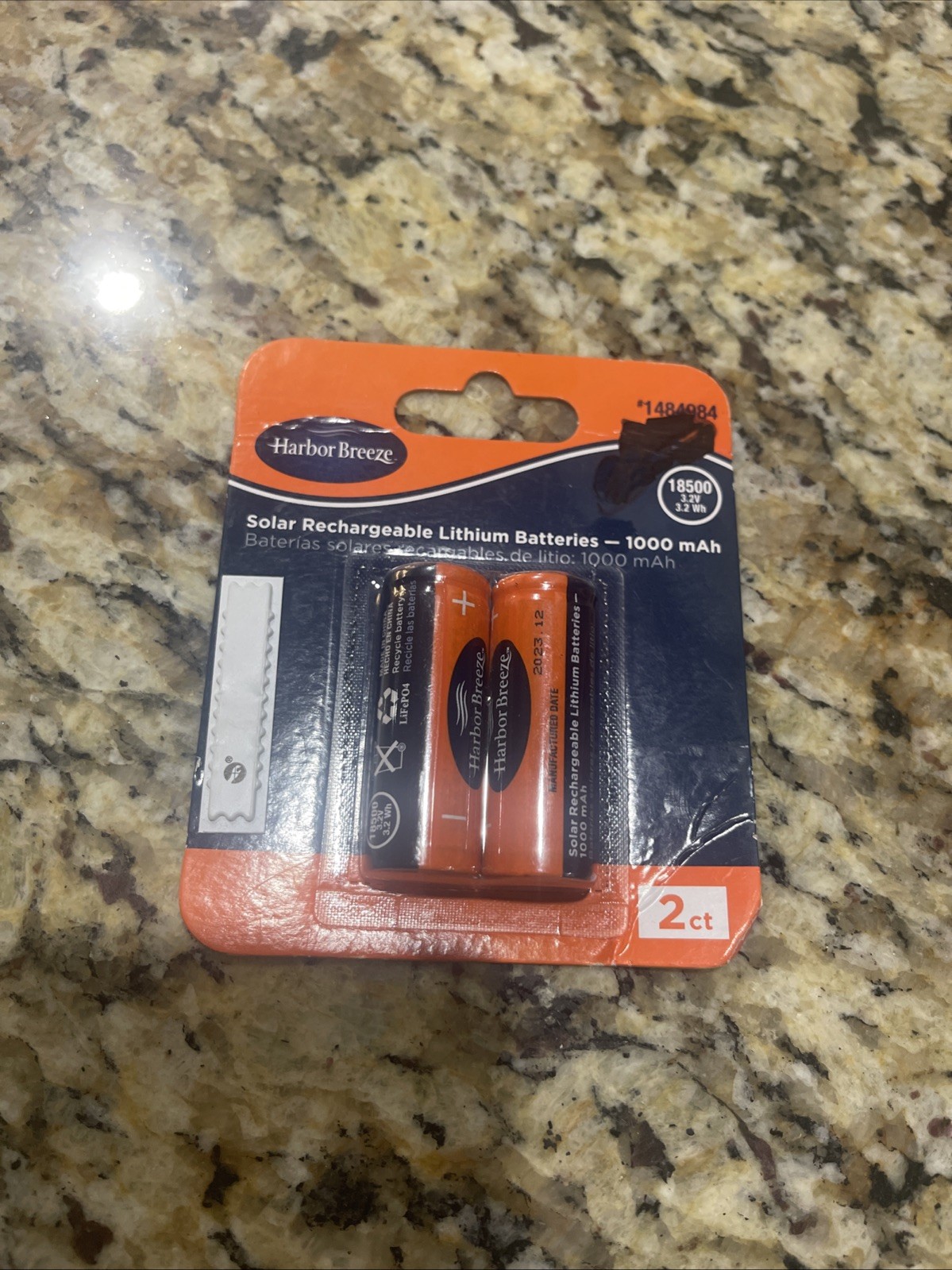 Harbor Breeze 1000mAh Solar Rechargeable 18500 3.2V Batteries 2 Pack