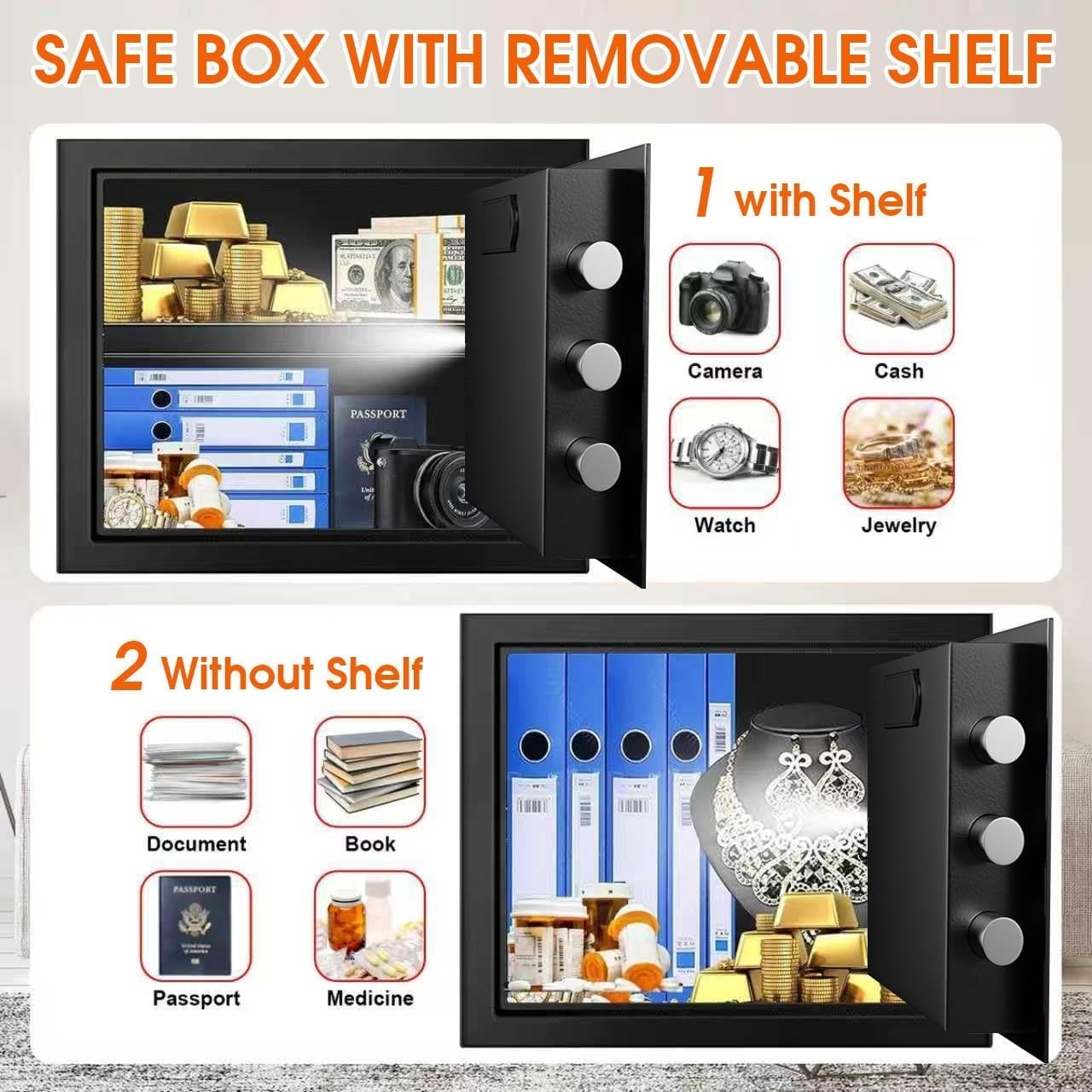 1.3 Cuft Small Fireproof Safe for Home, Personal Security Fire Safe Box with ...