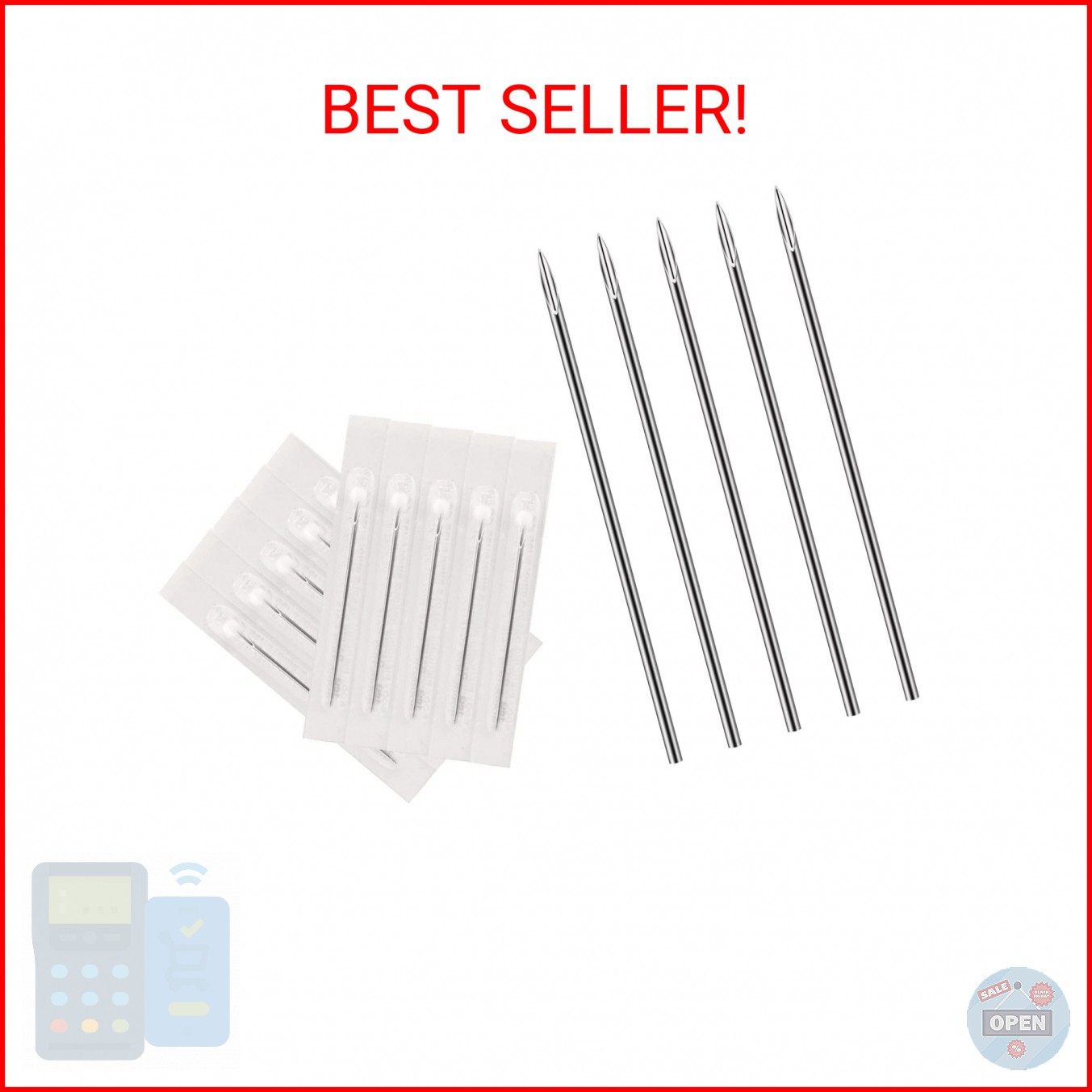 ATOMUS Body Piercing Needles, 10pcs 16G Stainless Steel Sterile Disposable Ear N