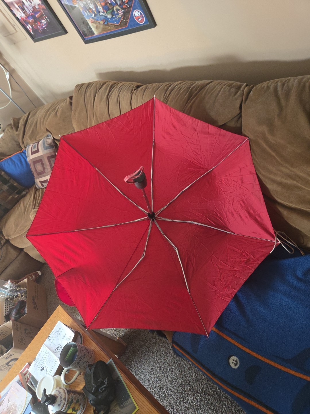 Totes Auto Open Umbrella Large Coverage Compact Red