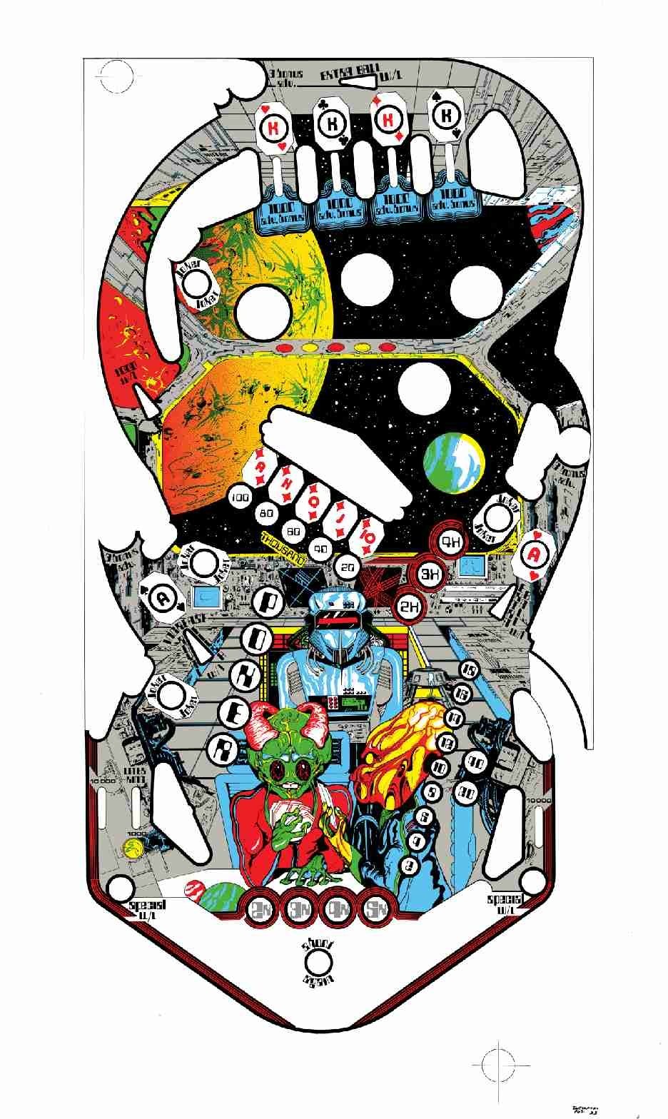 WILLIAMS ALIEN POKER Pinball Machine Playfield Overlay