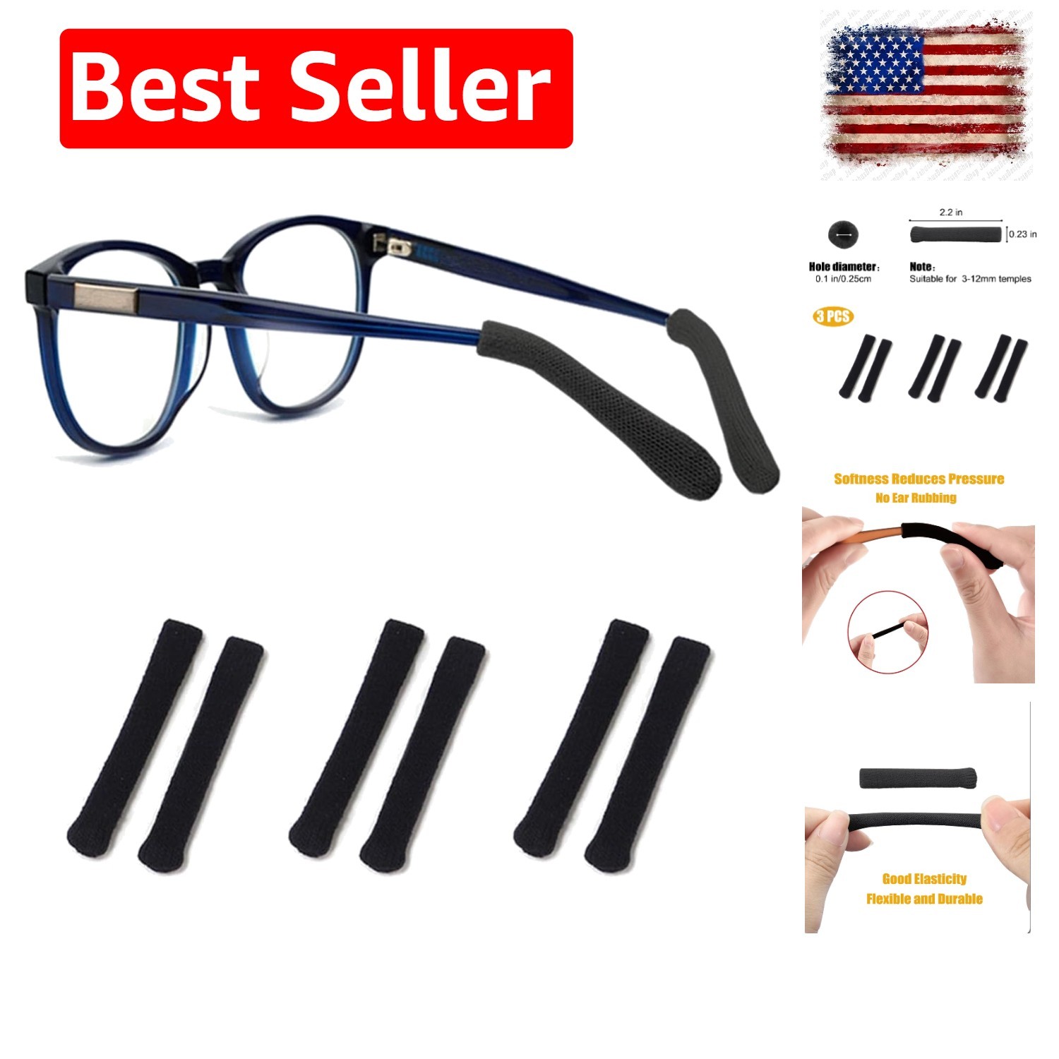 Soft Knitting Cotton Glasses Ear Cushion, Eyeglasses Temple Tips Sleeve, Non-...