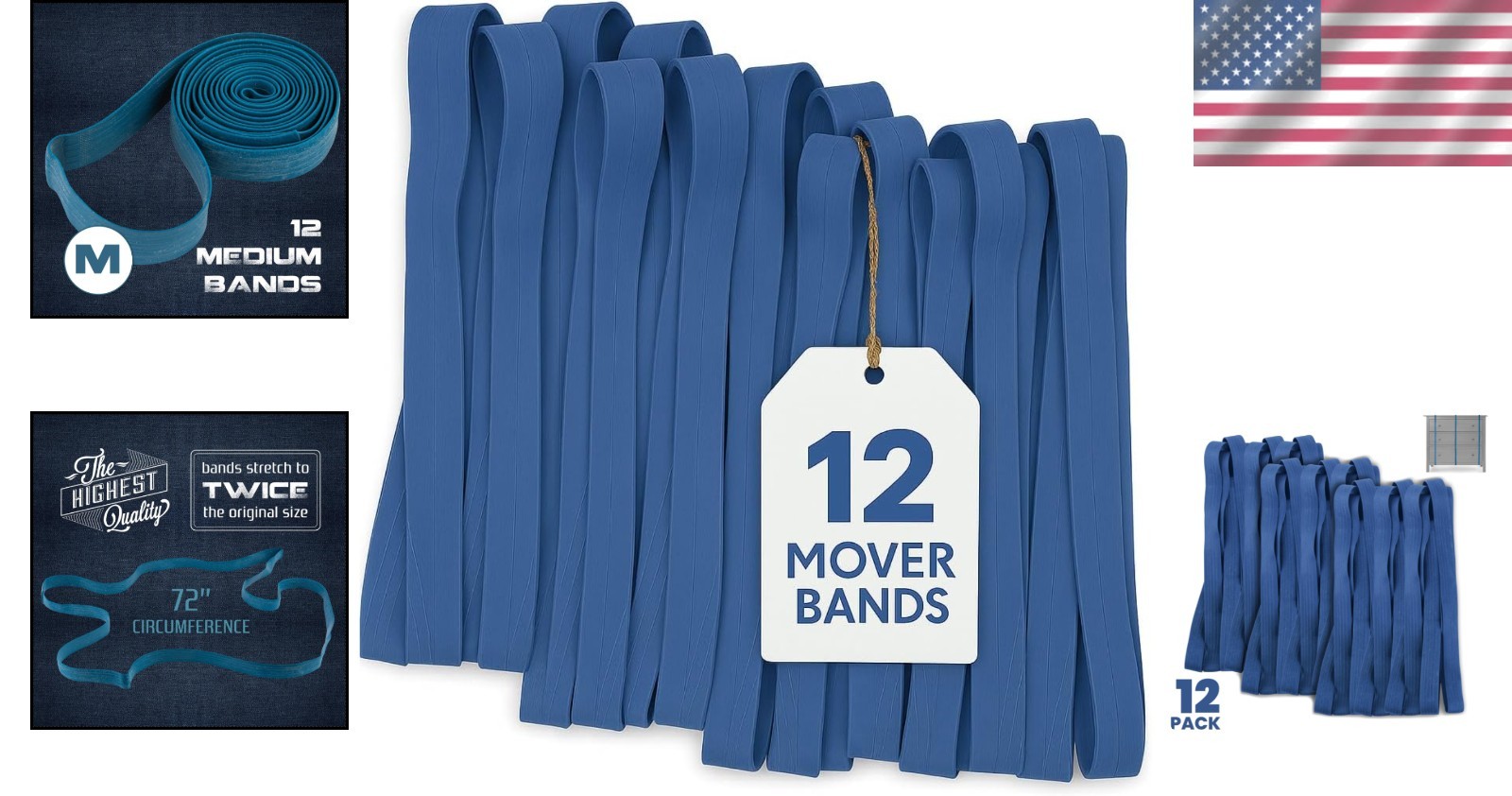 Reusable Extra Large Rubber Bands - Ideal for Moving Blankets, 12 Pack, 36" Long