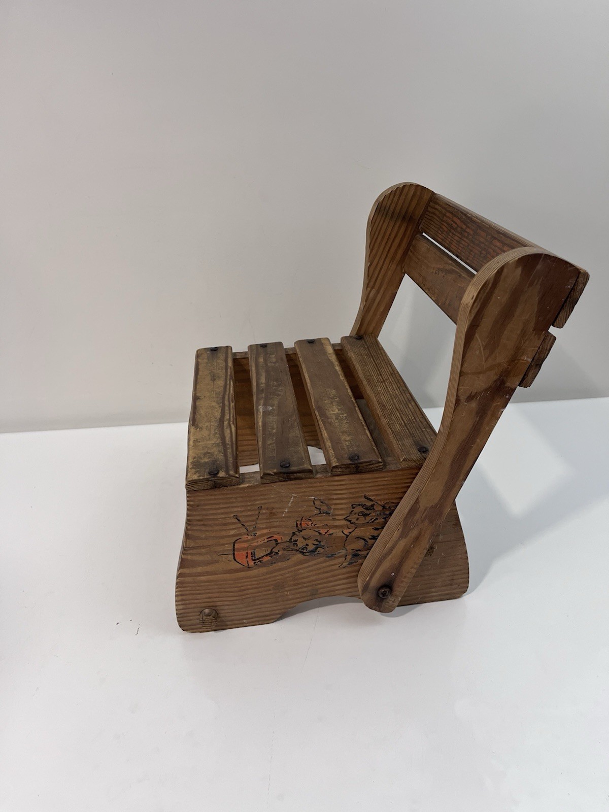 VINTAGE Children Chair Step Stool Seat Foldable Folding Wooden