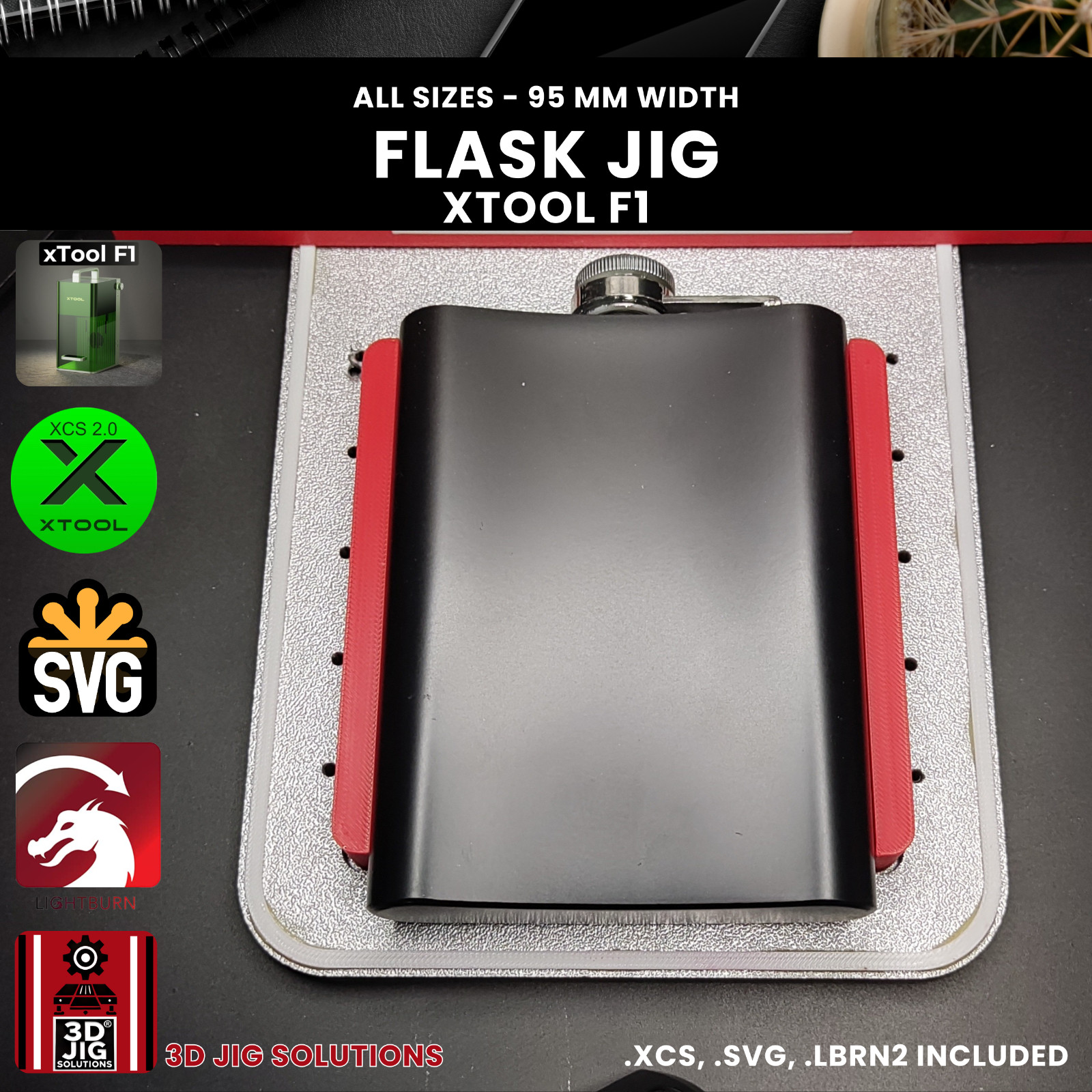 xTool F1 Flask Laser Engraving Jig | 6-12 oz | 95mm Width | Both Sides